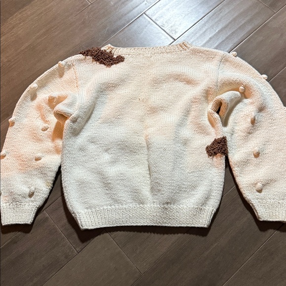 The Eagle’s Eye Vintage 100% Cotton Hand Knit Squirrel Pompom Sweater - Picture 3 of 7